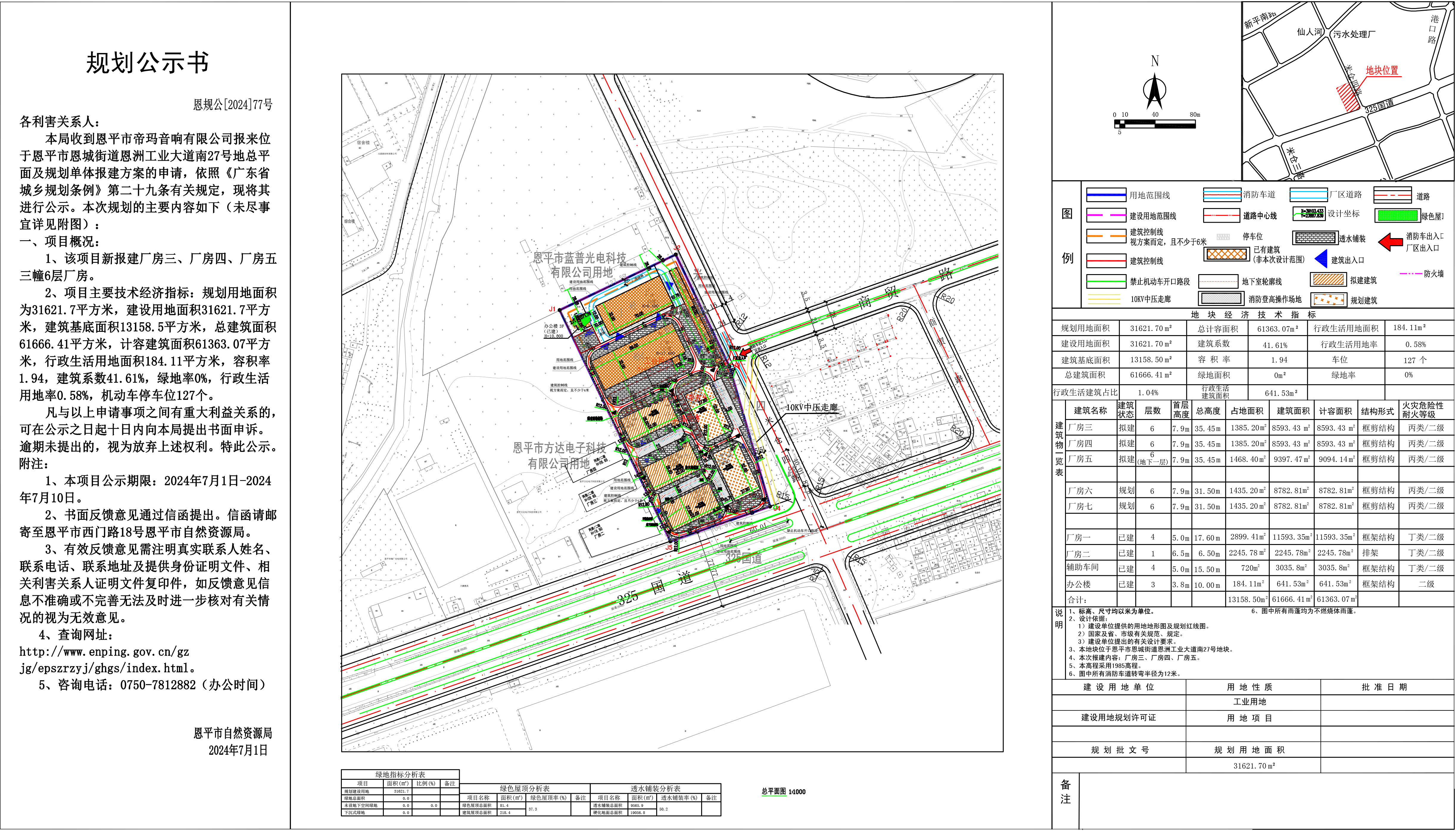 恩规公[2024]77号规划公示书 关于全球最大的博彩平台恩城街道恩洲工业大道南27号地总平面及规划单体全球最大的博彩平台帝玛音响有限公司）的规划公示.jpg