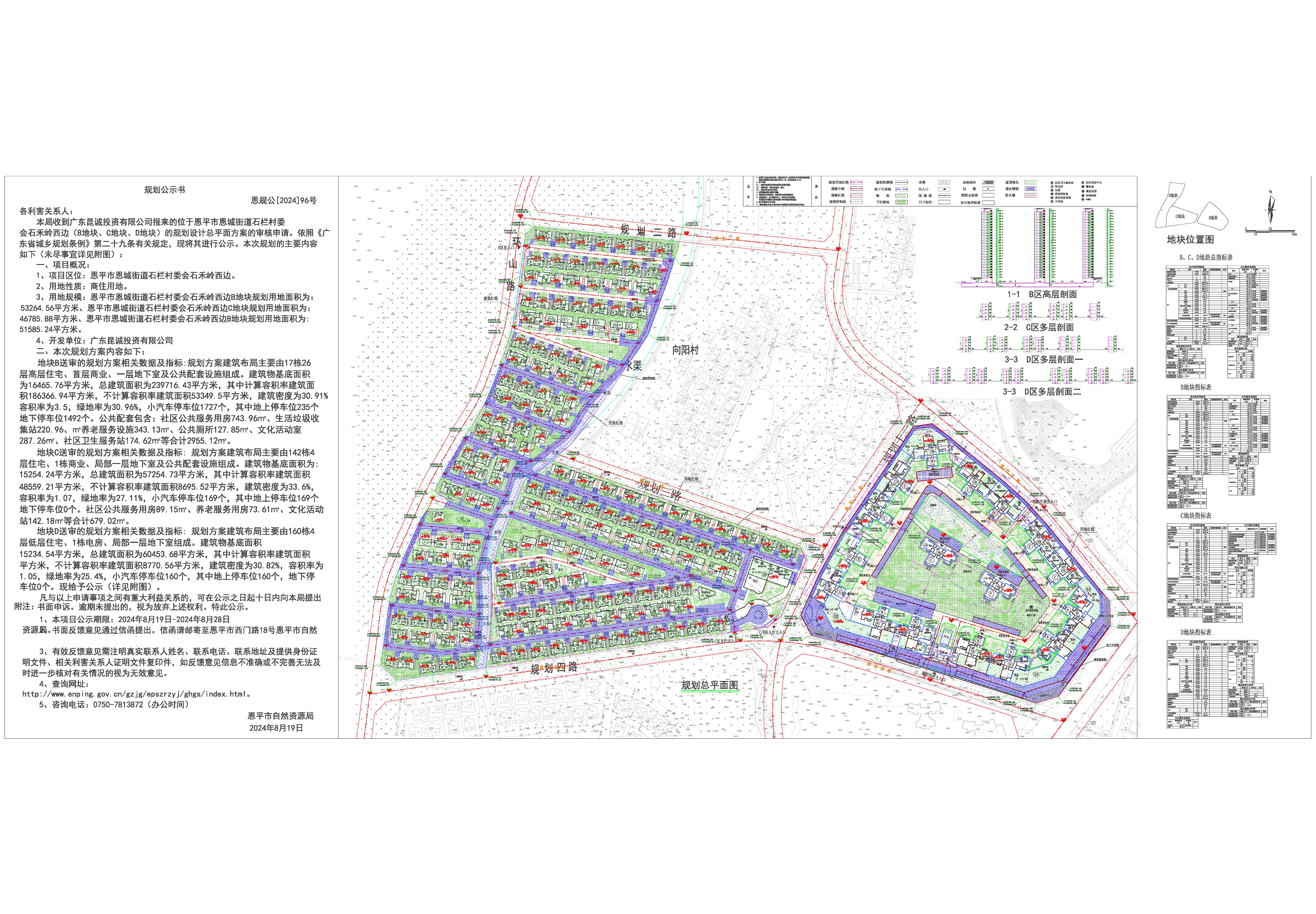 恩规公[2024]96号 规划公示书 关于全球最大的博彩平台恩城街道石栏村委会石禾岭西边（B地块、C地块、D地块）的规划设计总平面方案的公示 .jpg
