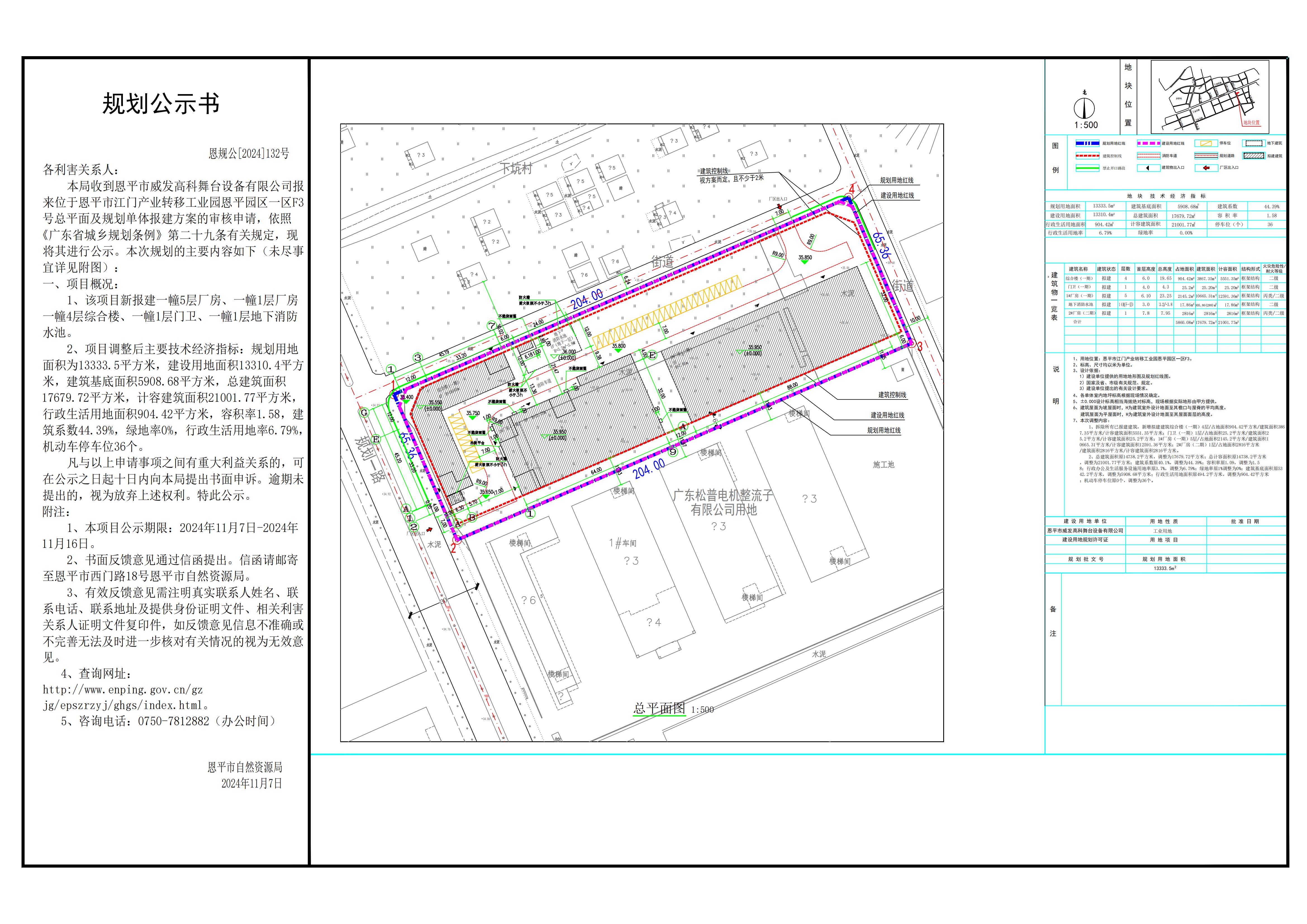 恩规公[2024]132号 规划公示书 关于全球最大的博彩平台江门产业转移工业园全球最大的博彩平台园区一区F3号（全球最大的博彩平台威发高科舞台设备有限公司）的公示.jpg