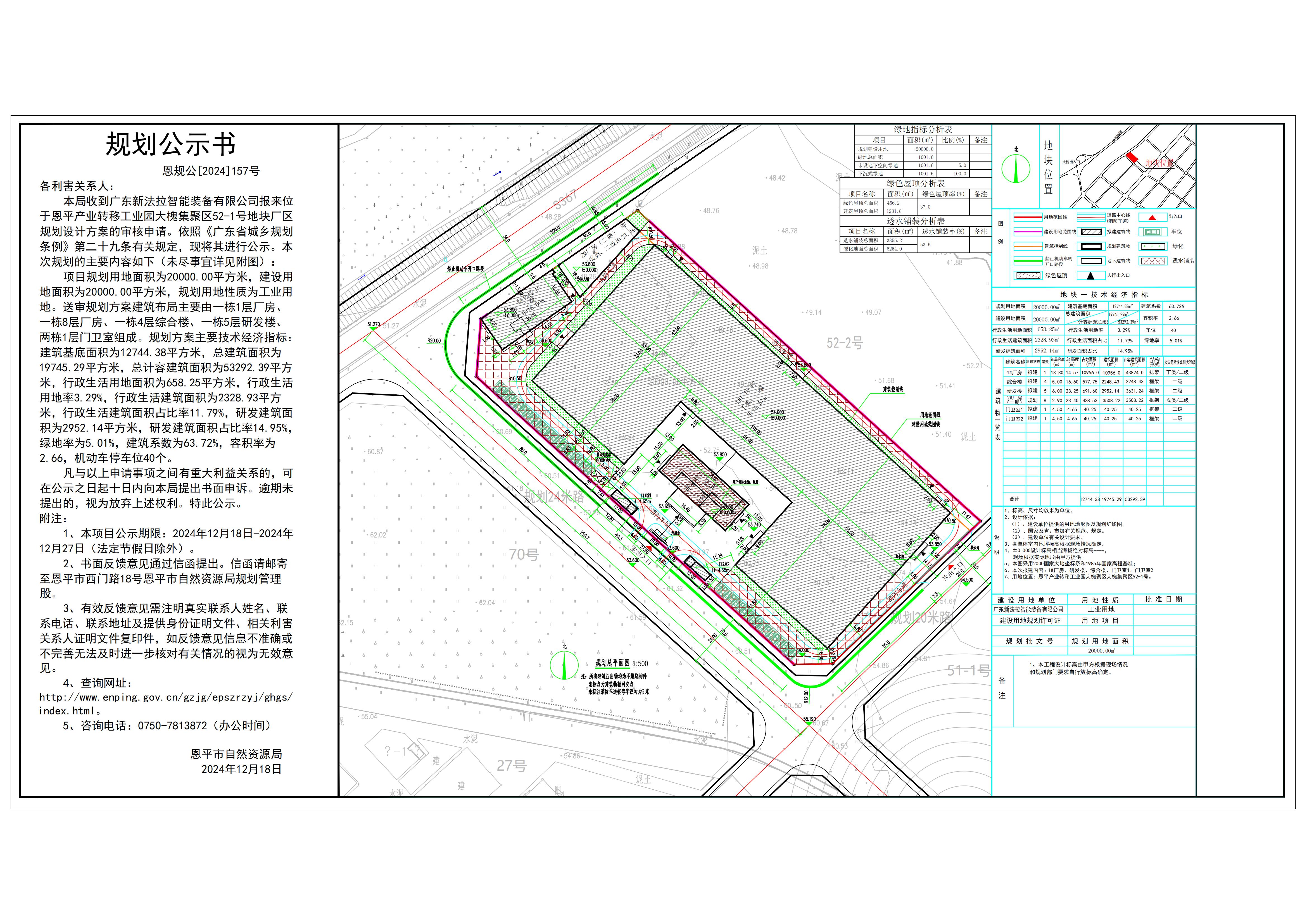 恩规公[2024]157号 规划公示书 关于全球最大的博彩平台产业转移工业园大槐集聚区52-1号（广东新法拉智能装备有限公司）的公示.jpg
