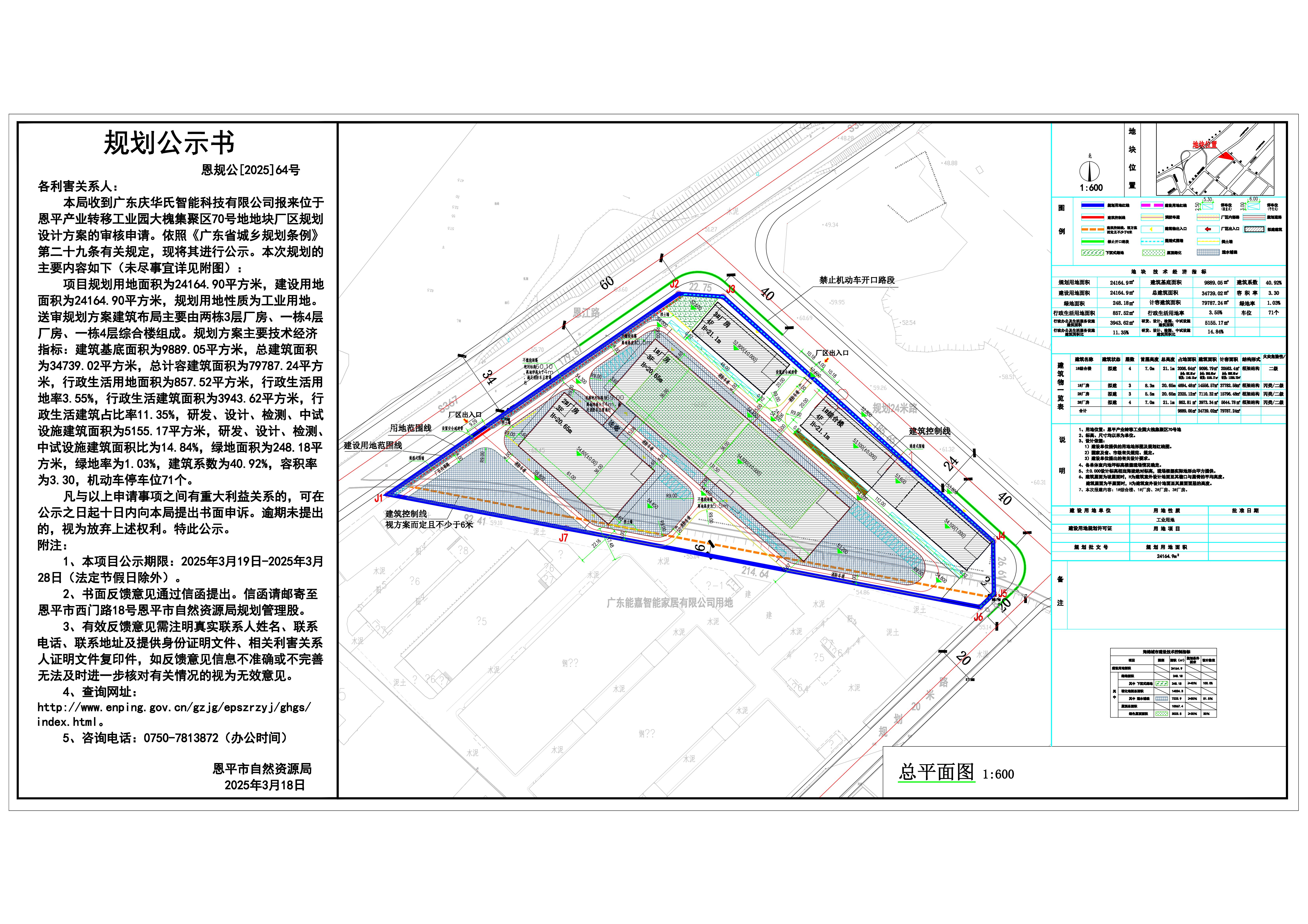 恩规公[2025]64号 规划公示书 关于全球最大的博彩平台产业转移工业园大槐集聚区70号（广东庆华氏智能科技有限公司）的公示 (2).jpg